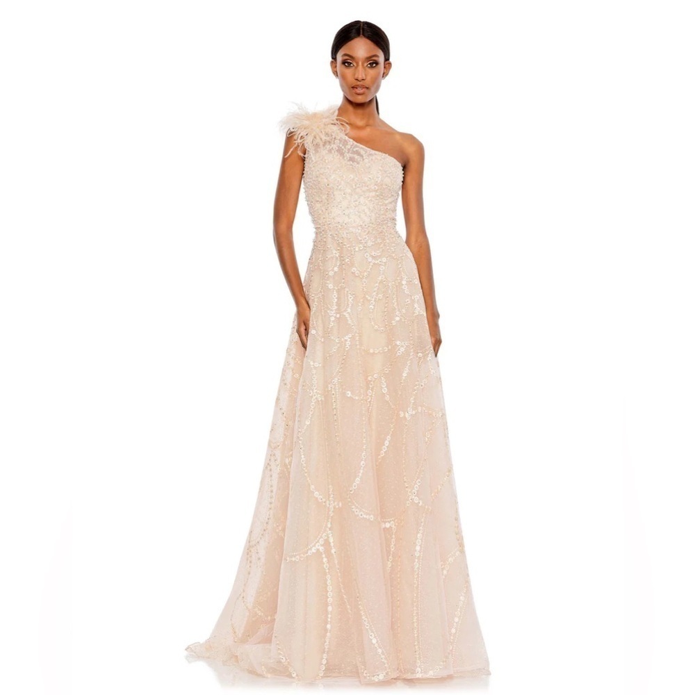 Mac Duggal 20389 NWOT EMBELLISHED ONE SHOULDER A LINE GOWN